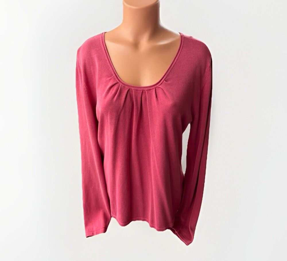 J. Jill Pink Silk Blend Knit Sweater Size L Scoop Neck Long Sleeve